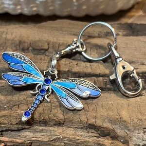 Blue Dragonfly Keychain with Silver Accents